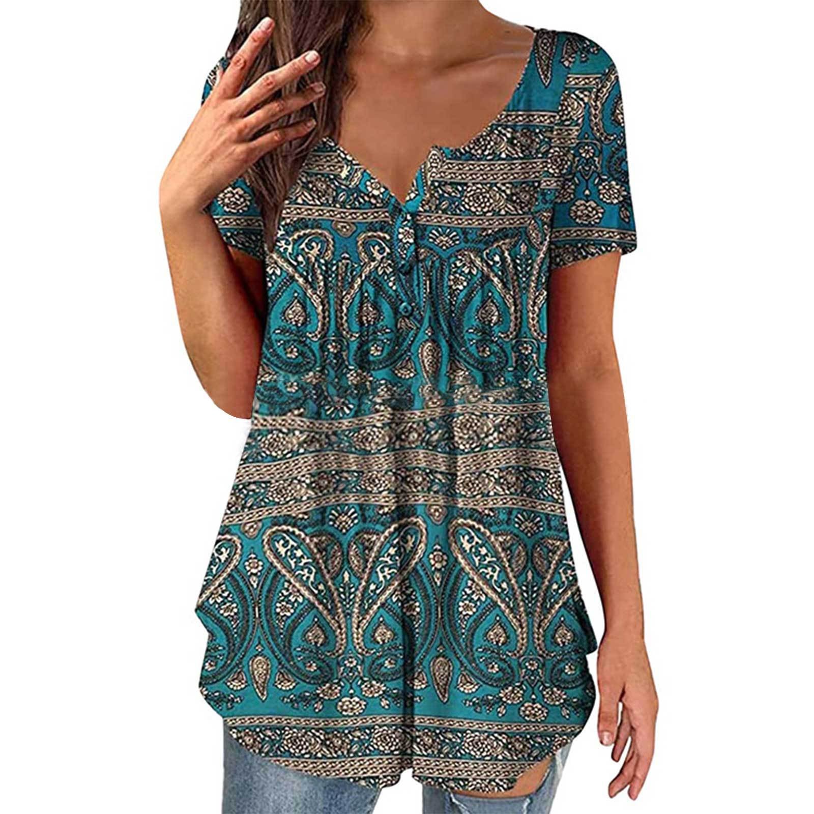Summer Loose Pleated Printed Round Neck Tank Top for Women