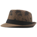 Palm Print Coconut Pattern Curled Straw Hat