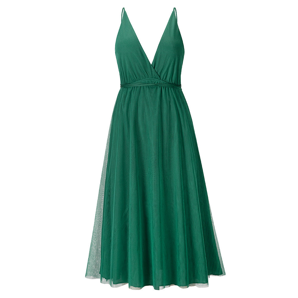 Elegant European American Gauze Strap Dress